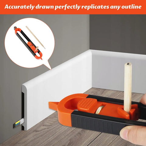 Multi Piece Adjustable Scribing Tool With Solid Locking Mechanism For Rough Carpentry And Trim Work Tough As Nails outlining a corner.