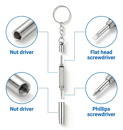Stainless Steel Glasses Screws And Sunglasses Repair Kit 600 Piece Set With Rust Proof Micro Fasteners For Prescription Eyewear nut and screwdriver tools displayed.