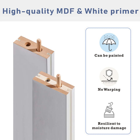 Space Saving Bypass Barn Door Set 60 By 84 Inches With Dual 30 By 84 Panels MDF Painted White close-up of panels with dowels