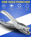 Single Hole Punch For Office Use, Heavy Duty Metal Hole Puncher With 1/4 Inch Punch, 5 Sheet Capacity, Anti Rust Construction, Silver