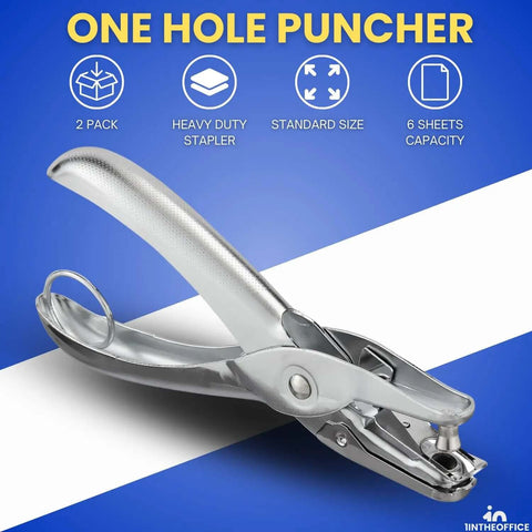 Single Hole Punch For Office Use, Heavy Duty Metal Hole Puncher With 1/4 Inch Punch, 5 Sheet Capacity, Anti Rust Construction, Silver