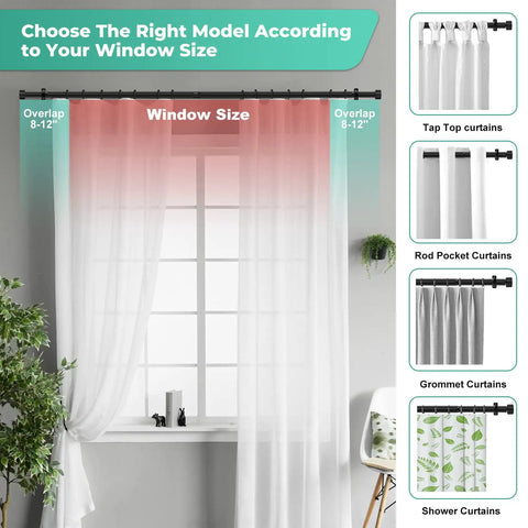 Beefy 120 To 240 Inch Curtain Rod Matte Black 1 Inch Drape Rod For Bedroom Living Room Divider Adjustable Heavy Duty Curtain Rod For Patio Rustproof Steel With Cap Finials installed with sheer curtains over window
