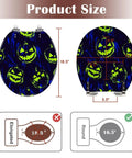 Round Resin Toilet Seat for Bathroom with Halloween pumpkin design, dimensions 16.5 inches length, 14.5 inches width.