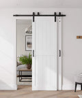 White 30 By 84 Inch Bypass Barn Door With Five Foot Track Hardware Kit Included H Shape Solid Core MDF Door With Waterproof PVC Surface