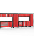 Heavy Duty 15 Piece Garage Cabinet Set Features Fully Welded Steel Shelves Two Bamboo Worktops Lockers Rolling Tool Chest And Wall Panels For A Legit Garage Organization with red and black finish