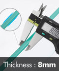 Close-up of 8mm thickness measurement for Floating Glass Shelves For Bathroom, 14 Inch Tempered Glass With Aluminum Brackets.