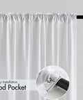 White Privacy Sheer Curtains Let Light In Semi Sheer Window Drapes For Living Room And Bedroom, Light Filtering 52x54 Inches, 2 Panels Set, Easy Rod Pocket Hanging, close-up of rod pocket.