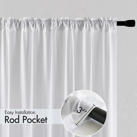 White Privacy Sheer Curtains Let Light In Semi Sheer Window Drapes For Living Room And Bedroom, Light Filtering 52x54 Inches, 2 Panels Set, Easy Rod Pocket Hanging, close-up of rod pocket.