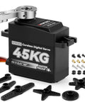 Beefy 45Kg Coreless Servo For RC Cars And Boats With 8.4V Waterproof Digital Stainless Gear shown with accessories
