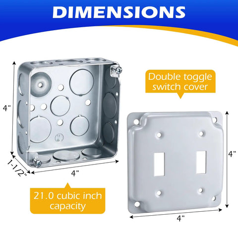 Two Gang Double Switch Box Kit With 4x4 Inch Metal Electrical Box and double toggle switch cover dimensions