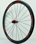 700C Road Bike Wheelset With Carbon Fiber Hubs 40mm Matte Aluminum Rim CV Brake Quick Release Rear View