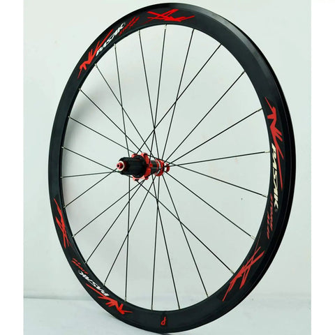 700C Road Bike Wheelset With Carbon Fiber Hubs 40mm Matte Aluminum Rim CV Brake Quick Release Rear View