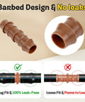 Half Inch Drip Irrigation Barbed Coupling Set, 25 Pack Straight Connectors for 1/2 inch Tubing, leak-free design illustration