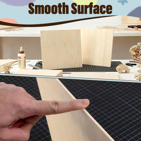 Front view of 12x12 basswood sheets, 1/8 in (3 mm) thick, unfinished natural wood; 12-pack (Amazon)