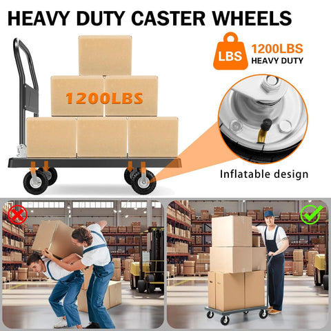 Heavy Duty Pneumatic Casters 10 Inch 4 Pack With 2 Swivel And 2 Rigids, 1200 Lbs Capacity, Rubber Wheel For Carts in Warehouse