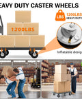 Image of heavy-duty cart with 8 Inch Pneumatic Casters 4 Pack With 2 Swivel And 2 Rigid Heavy Duty Wheels 1200 Lbs Capacity, loaded with boxes in a warehouse showing usage benefits.