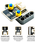 ESP32 S3 Starter Kit with 16MB Flash Development Board, showing ambient light, NTC thermistor, and RGB LED bar sensors.