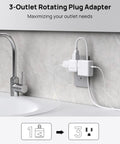 Heavy Duty Sideways Wall Outlet Extender With Three Power Sockets For Fast Charging Laptops Phones And Gadgets High Amp 1875W plugged into wall with white design