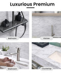 Four interiors showing Marble Contact Paper For Countertops Peel And Stick Self Adhesive Waterproof White Grey Faux Marble Wallpaper.