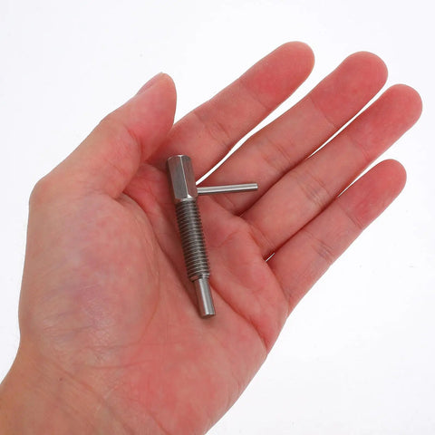 No Nonsense Stainless Steel Spring Indexing Plunger Pin M8x1.25 in hand showing ergonomic L handle design.