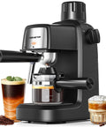 3.5 Bar Espresso Machine With Milk Frother, 800W Compact Espresso and Cappuccino Maker, preheating function, front view