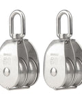 M50 Double Sheave Pulley Block 304 Stainless Steel 2 Pack With Swivel Hook For Heavy Duty Lifting 880 Lbs WLL Half Inch Rope