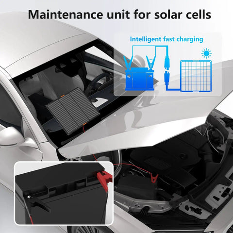 Lightweight 50W 12V Solar Battery Charger Maintainer for Cars Boats RVs with alligator clip in car engine