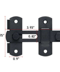 Two Pack Matte Black Stainless Steel Barn Door Latches 3.93 by 2.75 Inches Flip Bi Fold Sliding Door Lock front view with measurements