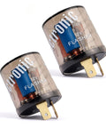 2 Pack 12V Heavy Duty Turn Signal Relay Two Prong Round Automotive Flasher for fixing halogen bulb flicker in car and motorcycle accessories.