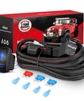 Heavy Duty 16 AWG Wiring Harness Kit With 2 Leads For Sasquatch LED Lights, 12V 5 Pin Rocker Switch, Power Relay, Inline Blade Fuse