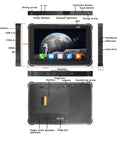 Badass Beat Proof And Road Ready 10.1 Inch Android 13 Rugged Tablet showing ports and buttons, designed for heavy duty field jobs.