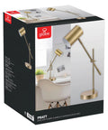 Box of Desk Lamp In Matte Brass Finish With Adjustable Height And Balance Arm Inline Rocker Switch Sleek Modern Vibe Accent Lighting For Home Office Or Workspace Warm Ambient Glow showing product image and setup.