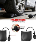 26 Piece Car Tool Kit with air wedge shown lifting car tire for interior trim removal and minor car repairs at home.