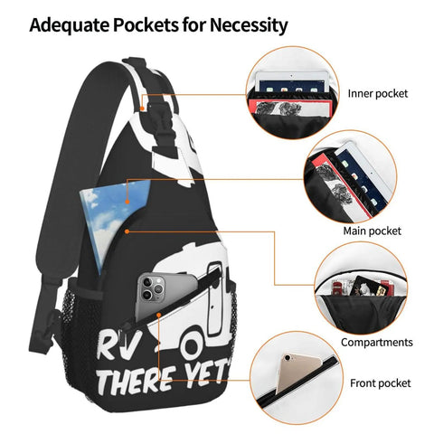 Front and side view of Dope Chest Sling Bag Crossbody Backpack For Travel And Hiking with visible zippered and inside pockets.