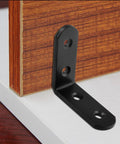 Heavy Duty Stainless Steel L Brackets Corner Brace Kit Right Angle, 2x2 inch black support attached to wood.