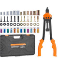 16 Inch Heavy Duty Rivet Nut Tool In Vibrant Orange With Super Labor-Saving Design, Includes 13 Pieces Of Metric And Sae Mandrels Plus Huge 186 Piece Assortment Kit Covering M3 To M12 And 1/4 To 1/2 Sizes With Handy Carrying Case For All Your Home Repair, with case and mandrels