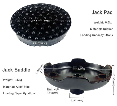 Heavy Duty Floor Jack Saddle With Rubber Pad For 4 Ton Jacks, 4.5 Inch Diameter, 1.14 Inch Stem, Alloy Steel Construction