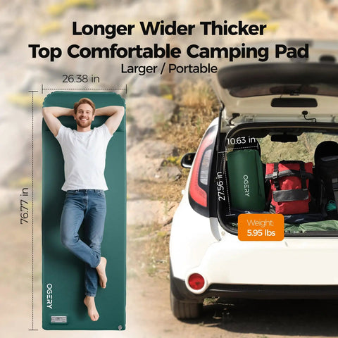 Self Inflating Sleeping Pad With Electric Pump For No Fuss Quick Setup 3.15 Inch Memory Foam Camping Pad R Value 9.5 Built In Pillow