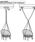 Illustration of Hanging Chair For Bedroom Hammock Swing With Lights And Hardware Kits Holds Up To 550 lbs Macrame Cotton Rope Chair installation method