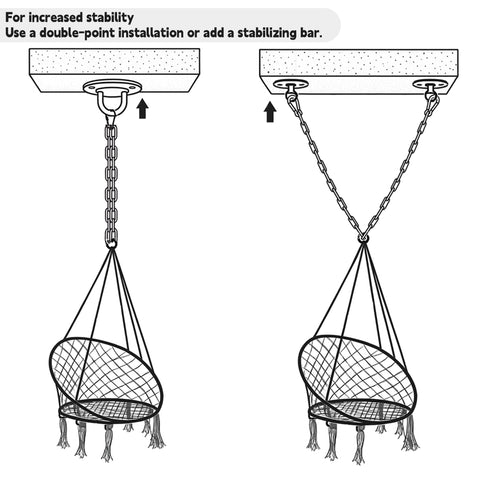 Illustration of Hanging Chair For Bedroom Hammock Swing With Lights And Hardware Kits Holds Up To 550 lbs Macrame Cotton Rope Chair installation method