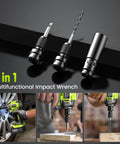 Cordless One Half Inch Impact Wrench With 800 N m Max Torque Brushless Motor 2800 RPM Heavy Duty Power Tool Kit shown with attachments