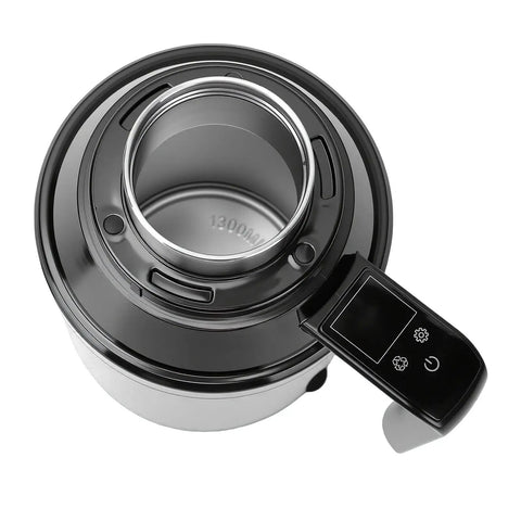 Portable 1300Ml Car Electric Kettle 12V And 24V Plug with sleek design and control panel for brewing coffee or tea.