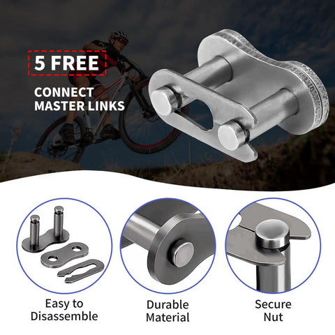 428H Motorcycle Chain 114 Links With Chain Breaker And Five Free Master Links, Heavy Duty Drive Chain shown with master link feature