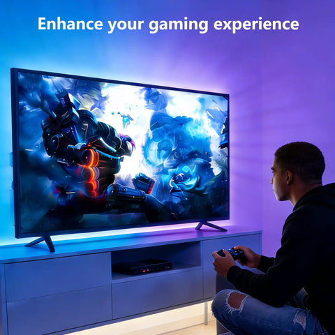 TV Backlight Kit With Remote, Bluetooth App Control, 4096 DIY Colors, 32 To 58 Inch LED Strip For Gaming And Home Theater, Easy Install, USB Powered, Music Sync For Dope Mood Lighting