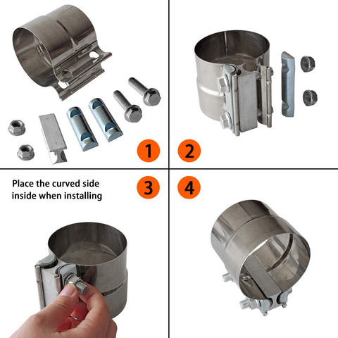 Beefy Heavy Duty Stainless Steel 3 Inch Exhaust Clamps Muffler Band Clamp For 3 Inch Inner Diameter Turbo Downpipe Tip 2 Pack