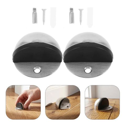 Stainless Steel Floor Mount Door Stop Set With Self Adhesive No Drill Installation Anti Collision Half Dome Design slams noise