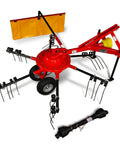 All In One Hay Baler And Rake Tedder Disc Mower Combo HB3120 HT100 DM6 with hydraulic bale ejection mechanism visible