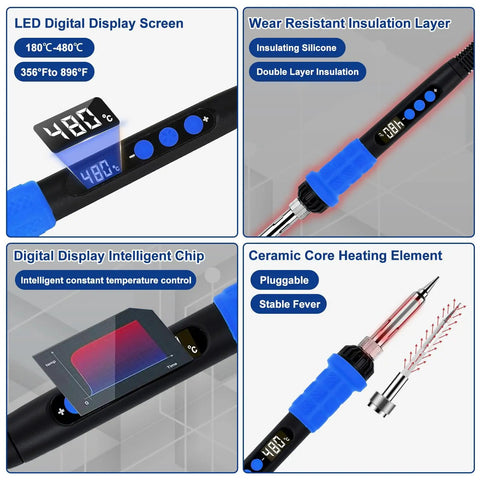 Must Have Soldering Iron Heat Set Kit For 3D Printing Enthusiasts, 90W Digital Soldering Iron with LED display and ceramic heating.