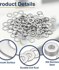 Top Shelf M6 Flat Washers 304 Stainless Steel 120 Pack showing smooth surface and rust-resistant finish for DIY repairs.