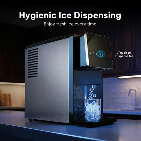 Ultimate Countertop Nugget Ice Maker Featuring Auto Drop Ice And No Sweat Self Cleaning Routine That Cranks Out 33 Pounds Of Soft Chewable Ice Daily For Totally Chill Weekend Gatherings And Quick Home Hydration, stainless steel finish.